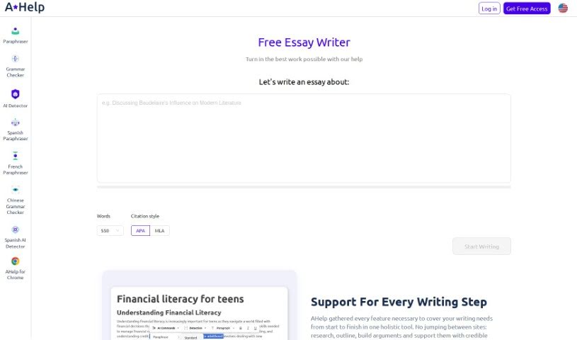 Screenshot of Academic Help Free Essay Generator