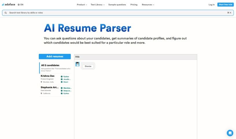 Screenshot of Adaface AI Resume Parser