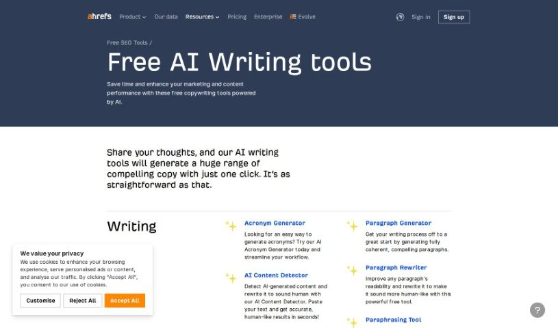 Screenshot of Ahrefs AI Writing Tools