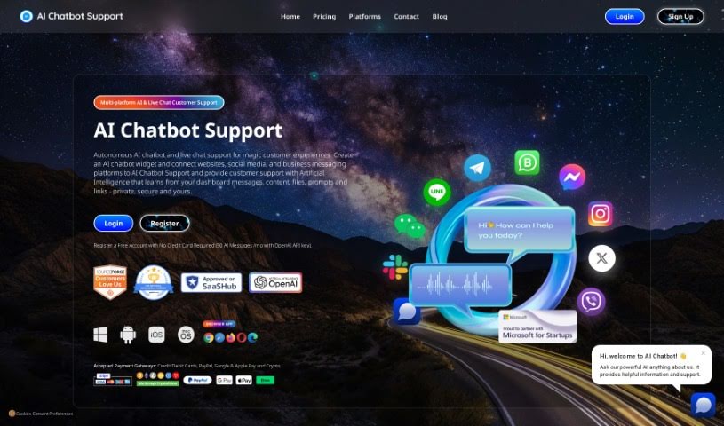Screenshot of AI Chatbot Support