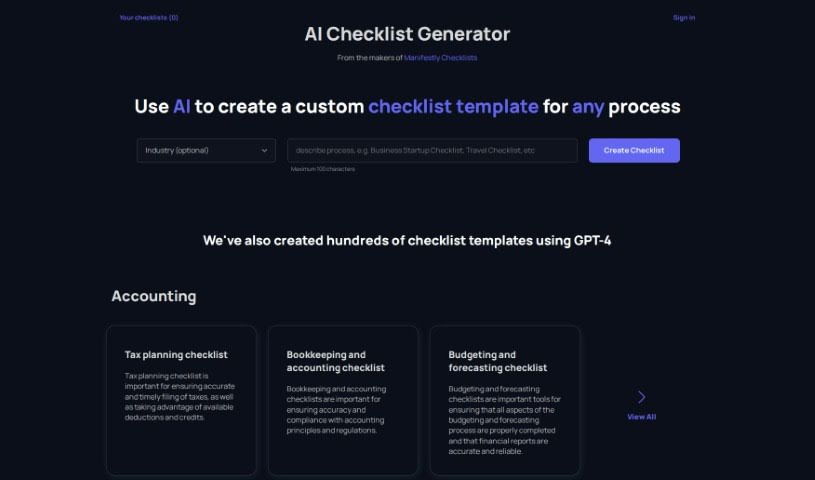 Screenshot of AI Checklist Generator