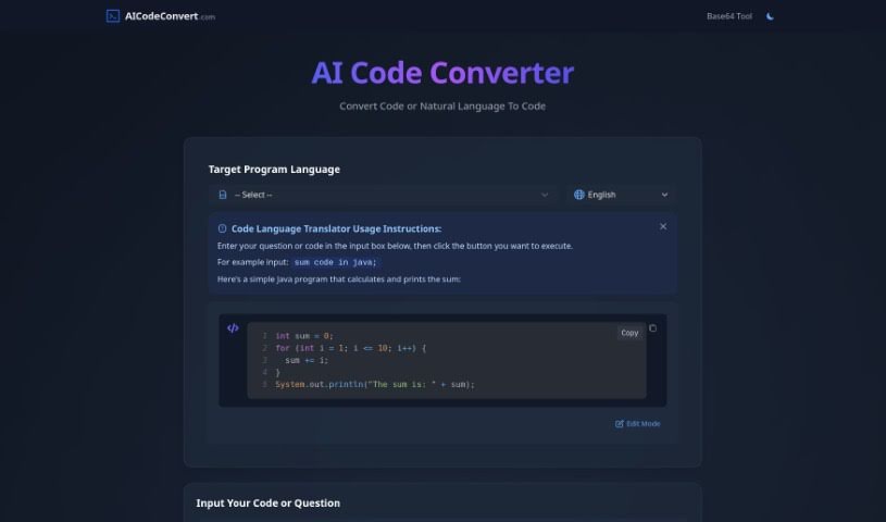 Screenshot of AI Code Converter