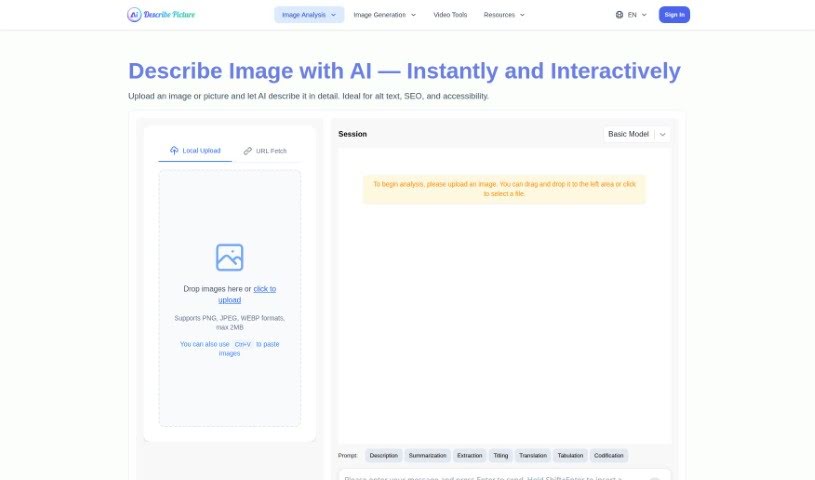 Screenshot of AI Describe Picture