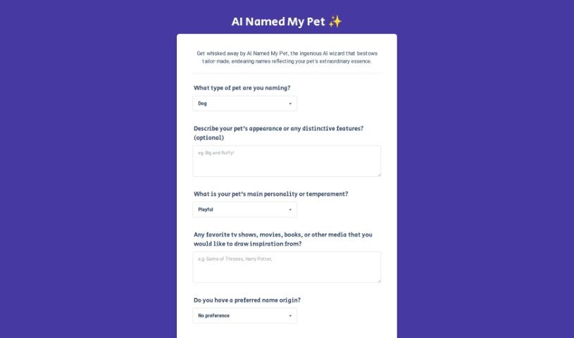 Screenshot of AI Named My Pet