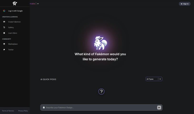 Screenshot of AI Pokemon Generator