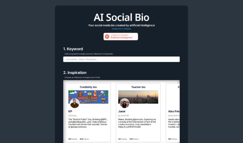 Screenshot of AI Social Bio