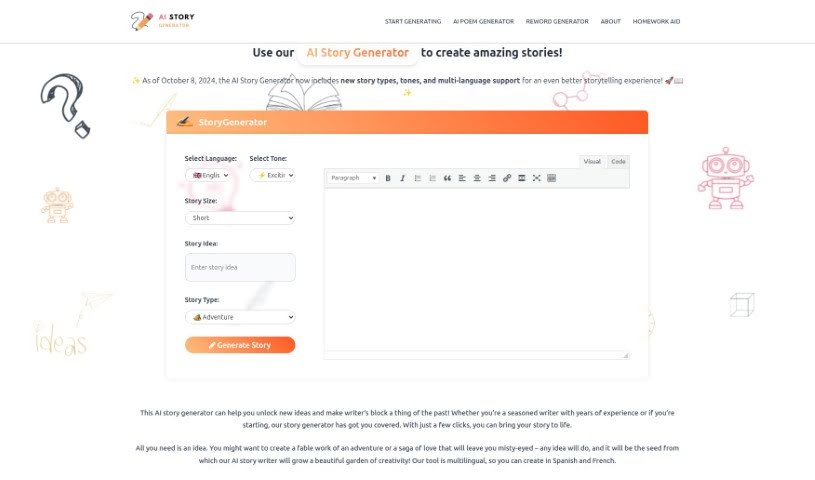 Screenshot of AI Story Generator By Storygenerate.io