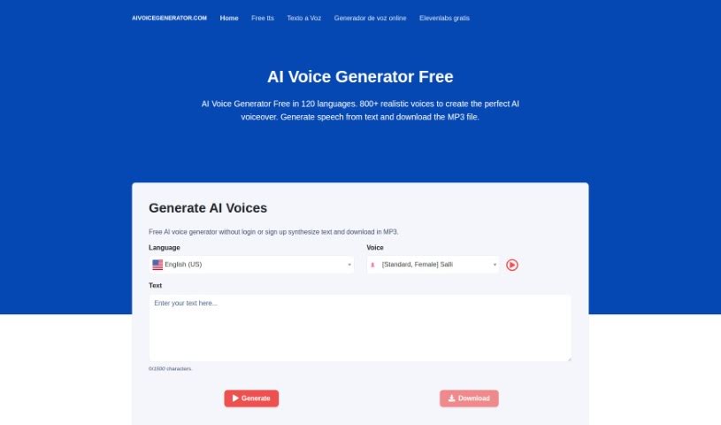 Screenshot of AI Voice Generator Free