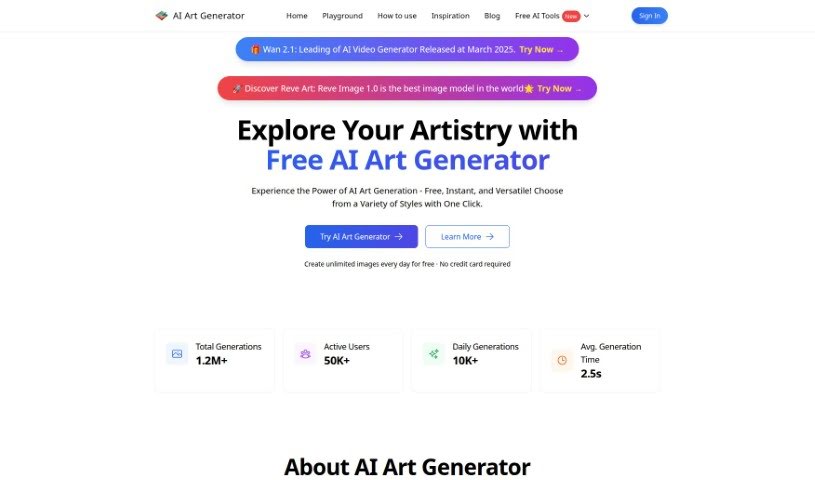 Screenshot of Aiartgenerator.net