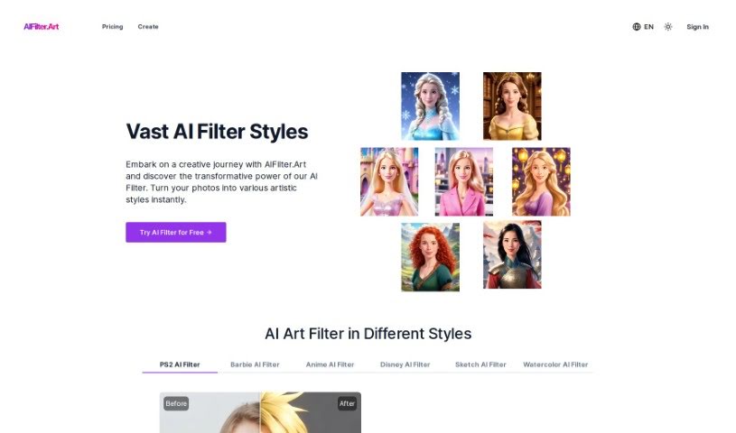 Screenshot of Aifilter.art