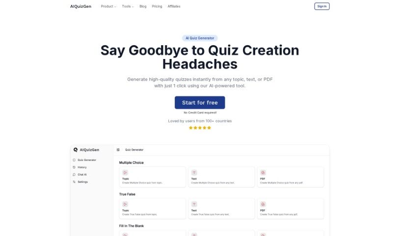 Screenshot of AIQuizGen