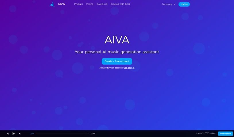 Screenshot of AIVA