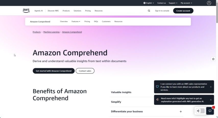 Screenshot of Amazon Comprehend