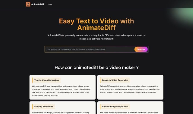 Screenshot of Animatediff Web Online