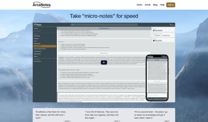 Screenshot of ArcaNotes
