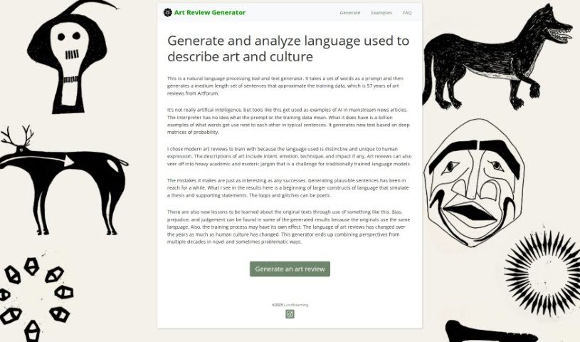 Screenshot of Art Review Generator