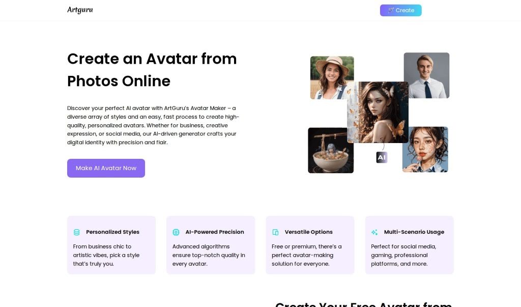 Screenshot of Artguru AI AI Avatar Generator