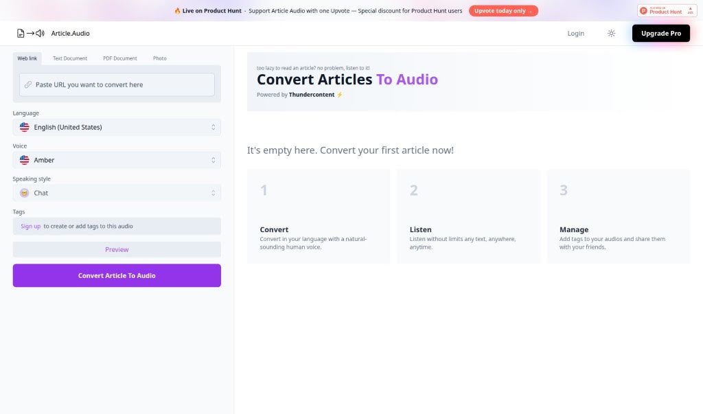 Screenshot of Article Audio