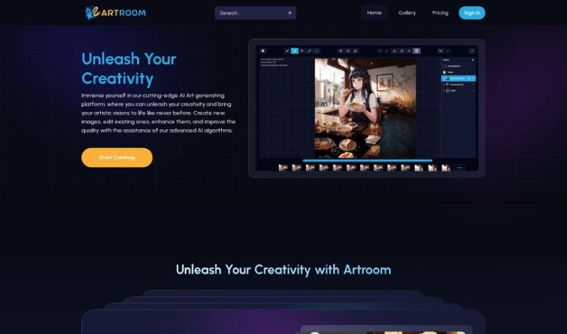 Screenshot of ArtRoom AI