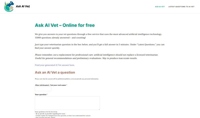 Screenshot of Ask AI Vet