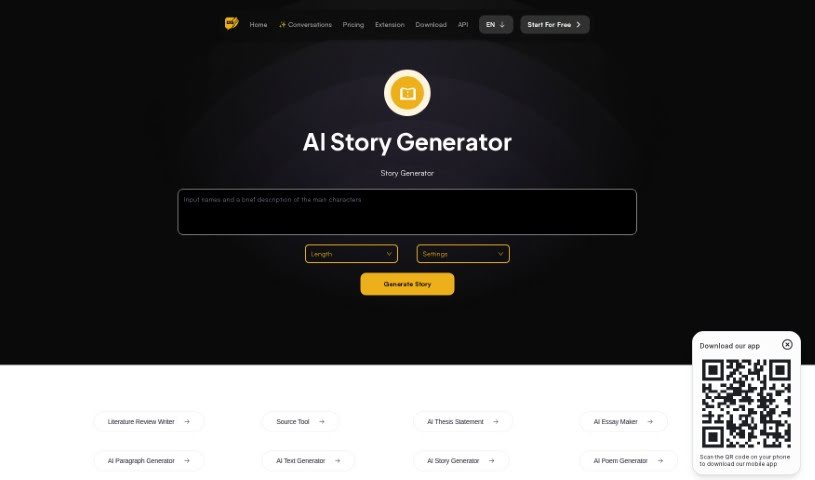 Screenshot of AskYourPDF AI Story Generator