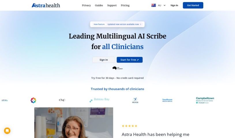 Screenshot of Astra Health AI