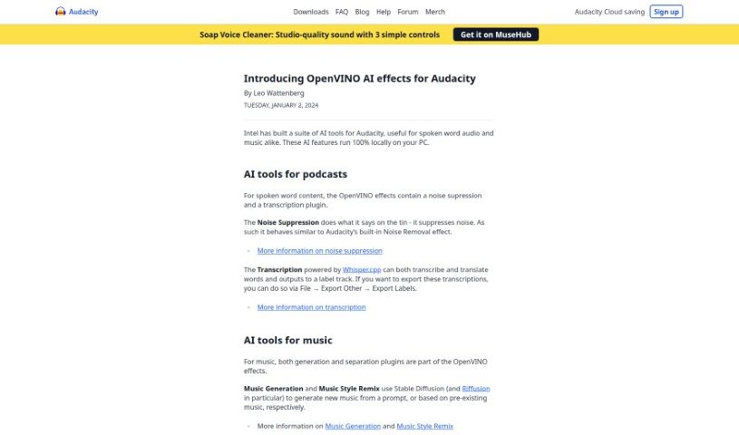 Screenshot of Audacity OpenVINO