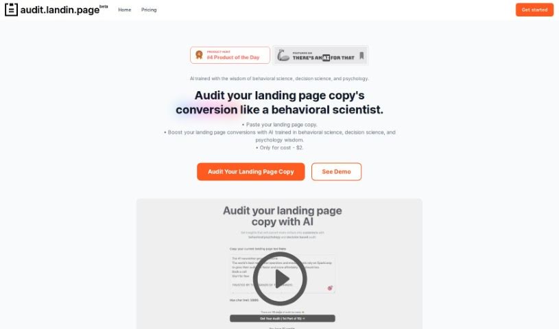 Screenshot of Audit Landing Page