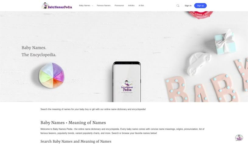 Screenshot of Baby Names Pedia