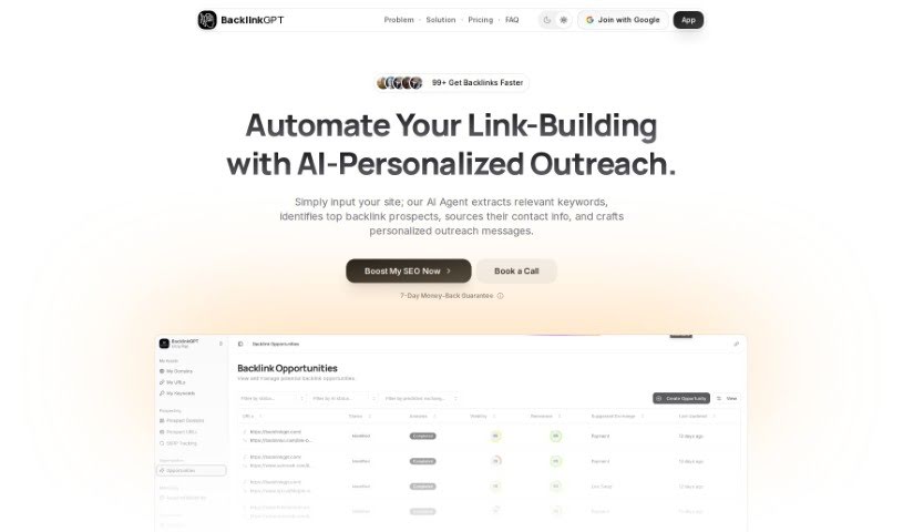 Screenshot of BacklinkGPT