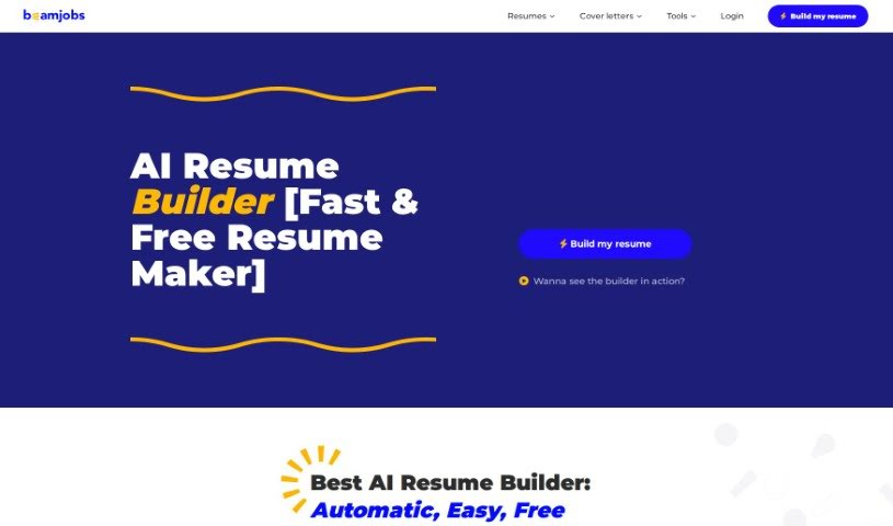 Screenshot of BeamJobs AI Resume Builder