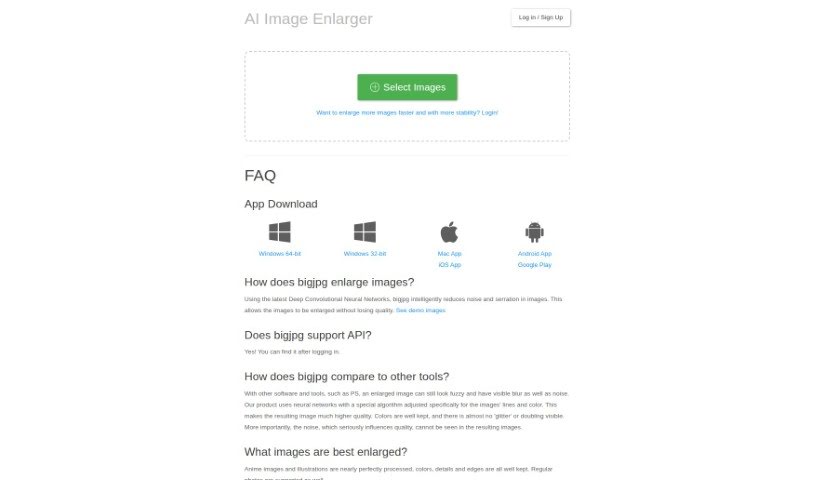 Screenshot of Bigjpg