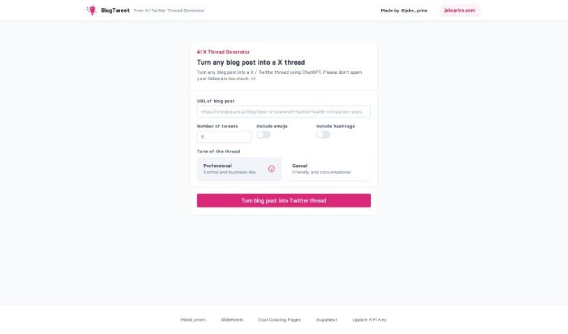 Screenshot of BlogTweet