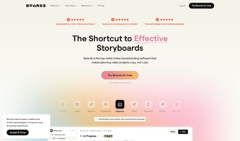 Screenshot of Boords