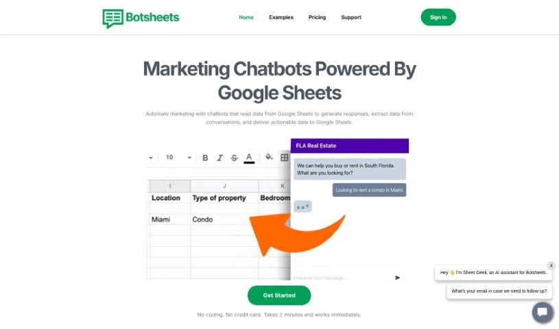 Screenshot of Botsheets