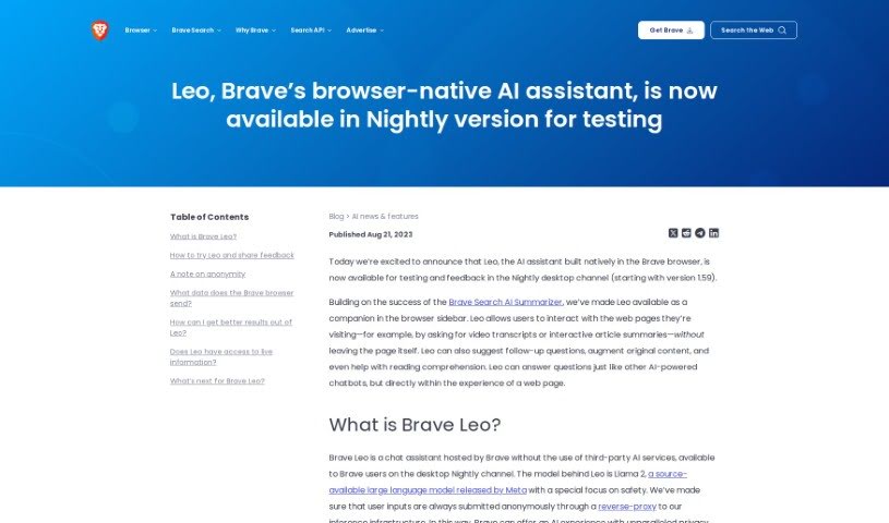 Screenshot of Brave Leo