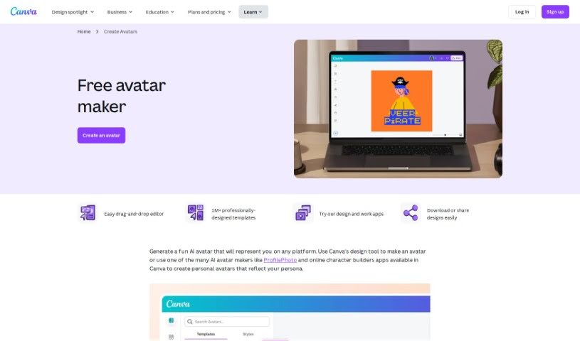 Screenshot of Canva AI Avatar Generator