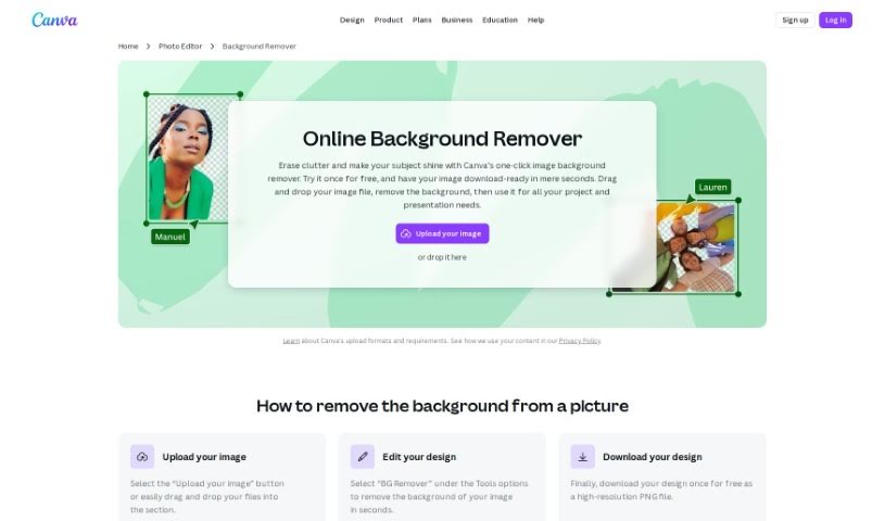 Screenshot of Canva AI Background Remover