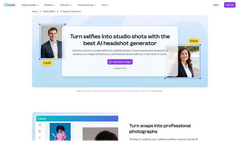 Screenshot of Canva AI Headshot Remover