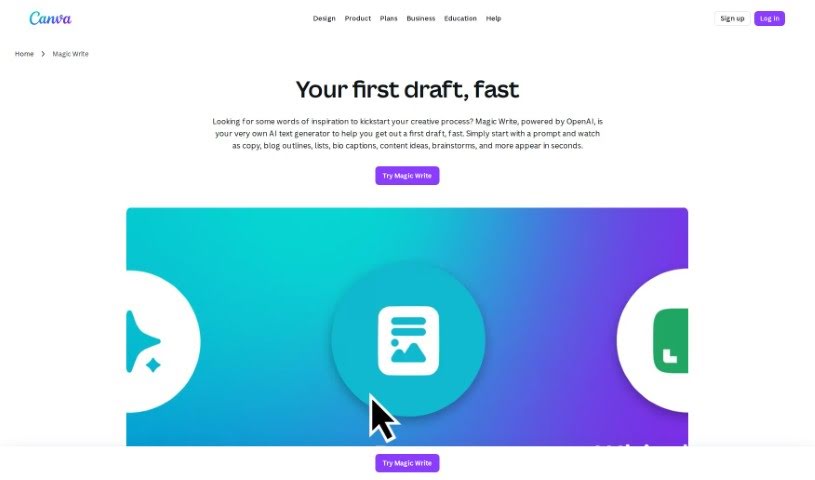 Screenshot of Canva AI Magic Write