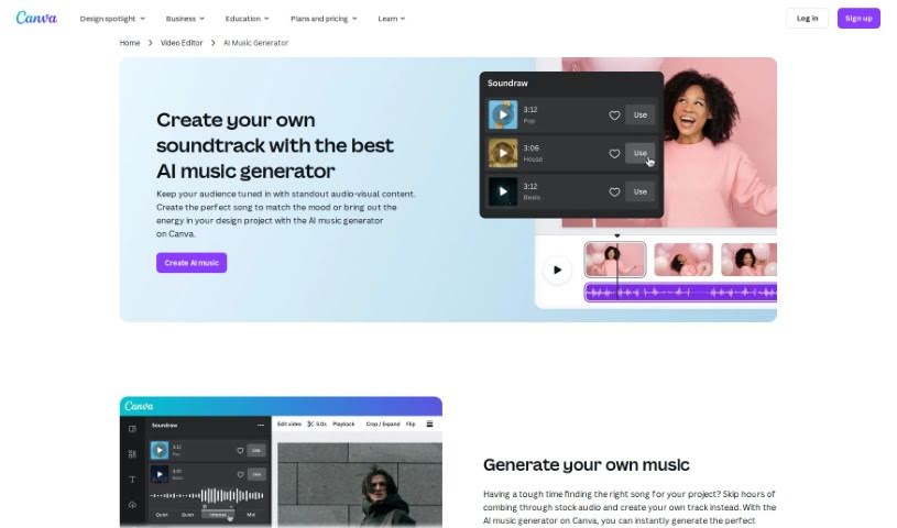 Screenshot of Canva AI Music Generator