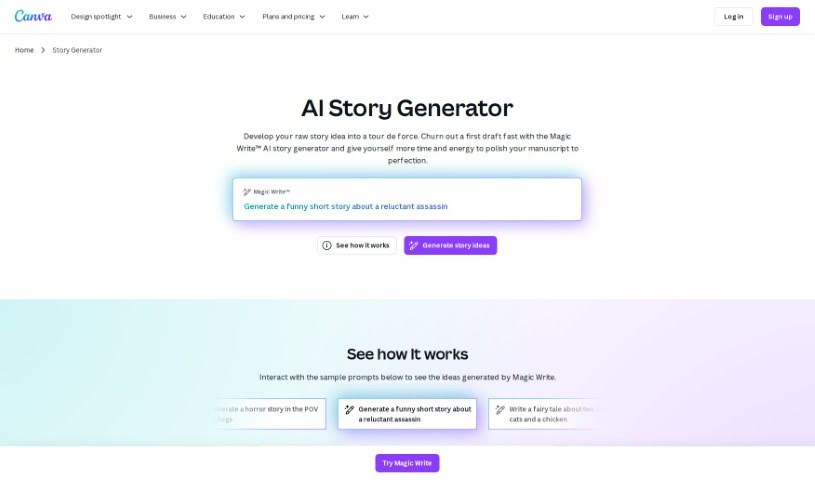 Screenshot of Canva AI Story generator