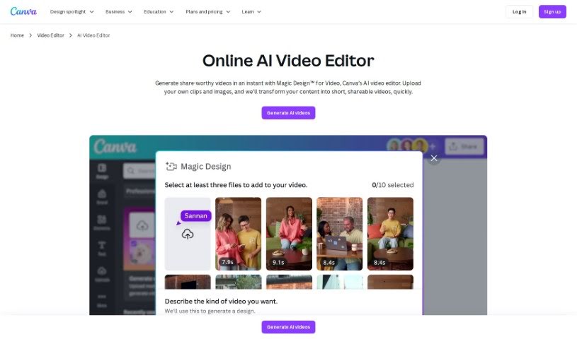 Screenshot of Canva AI Video Editor