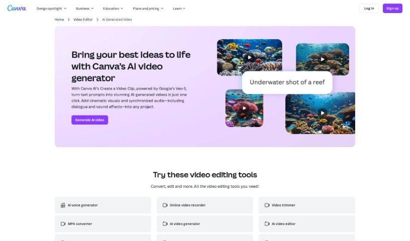 Screenshot of Canva AI Video Generator