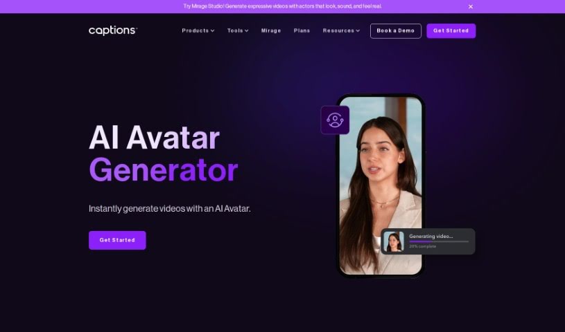 Screenshot of Captions AI AI Avatar Generator
