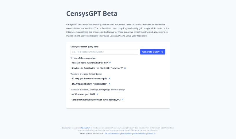 Screenshot of CensysGPT Beta