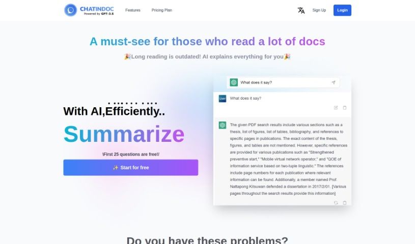 Screenshot of ChatInDoc