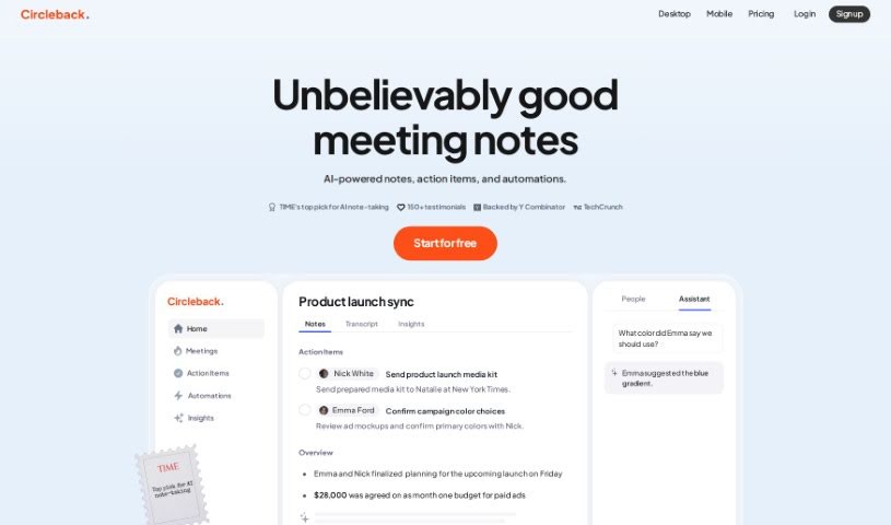 Screenshot of Circleback
