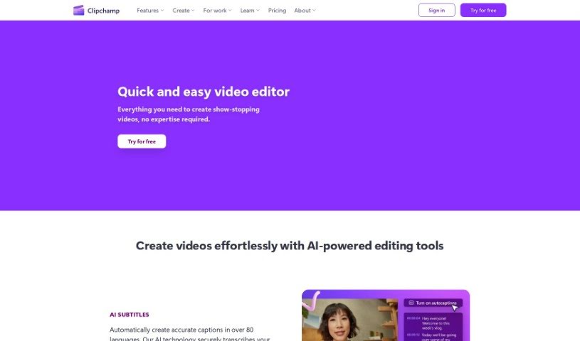 Screenshot of Clipchamp