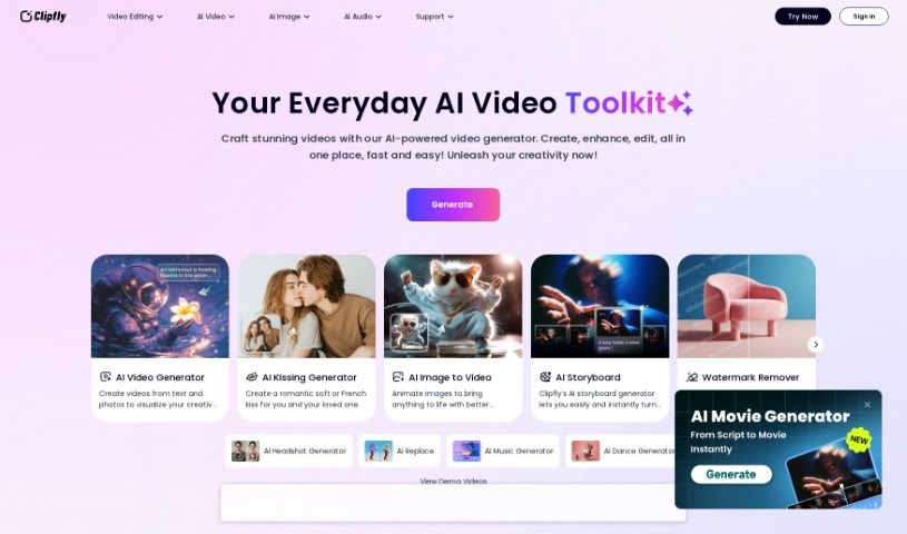 Screenshot of Clipfly AI